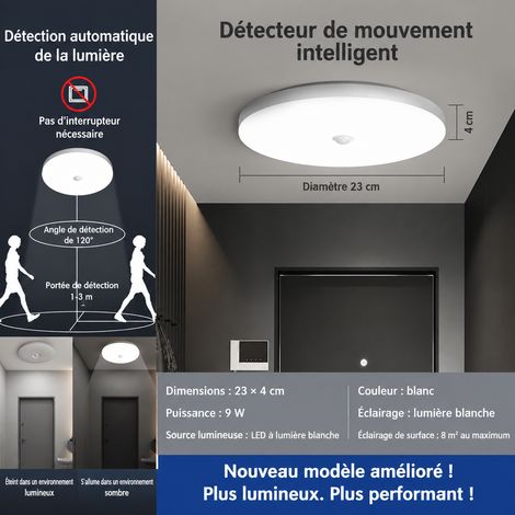 Plafonnier LED Détecteur Infrarouge 9W 23cm Économe 23cm-9w réf 0711 400 g – Livraison gratuite