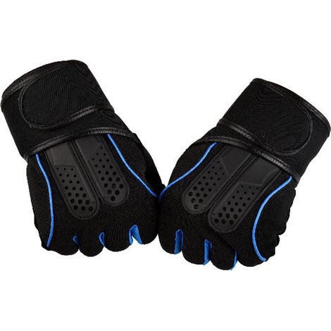 Gants de sport respirants extensibles antidérapants sans doigts, protection poignet, musculation, vélo, bleu, taille L (1/5)