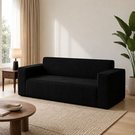 Sofá de 2 plazas de pana negra, asiento profundo, OKWISH (1/5)