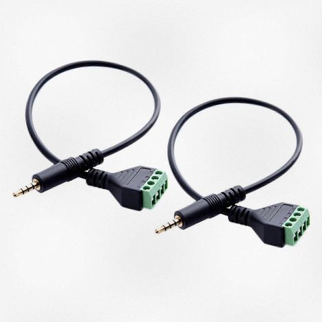 Adaptateur de câble haut-parleur double TRRS mâle 3,5 mm vers 4 pôles avec connecteur à vis, adapté aux équipements audio et vidéo. (1/5)
