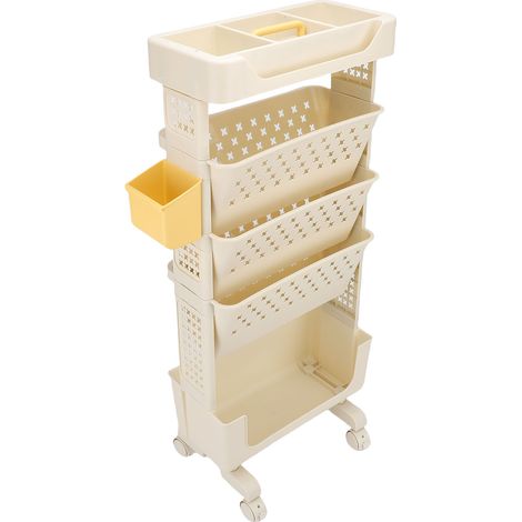 Chariot bibliothèque roulant 5 étagères PP multifonction étagère rangement meuble organisateur avec roues bloquables bureau chambre étude blanc crème (1/5)