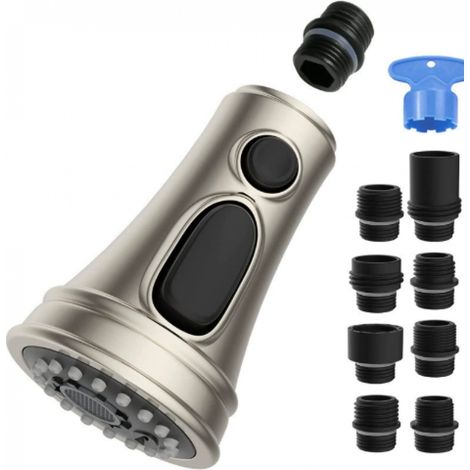 Robinet Cuisine Extractible 3 Jets, Nickel Brossé, Compatible avec Robinets G1/2, Adaptateurs Inclus (1/5)
