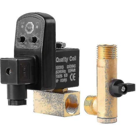 Vanne de purge automatique G1/2 Dn15, vanne de purge électronique temporisée automatique pour la gestion des condensats de compresseur d'air (230 V CA) (1/5)