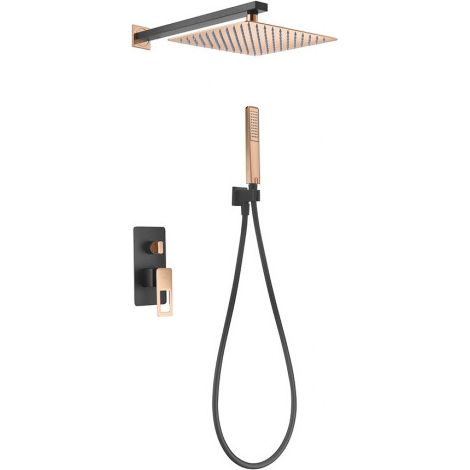 Conjunto de ducha empotrada con un diseño moderno de acabado negro y oro rosa Suecia de Imex (1/4)