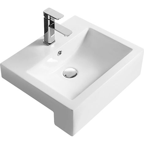 Square Ceramics Semi Recessed 1 Tap Hole Compact Basin (Tap Not Included), 530mm - Balterley
