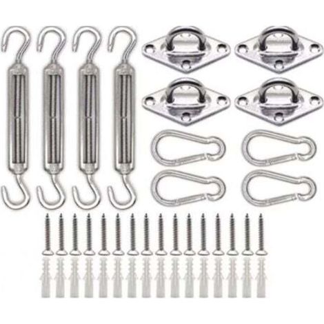 Kit de fixation pour voile d'ombrage, kit de quincaillerie pour voile d'ombrage 304, convient aux voiles d'ombrage carrées et triangulaires. (1/3)