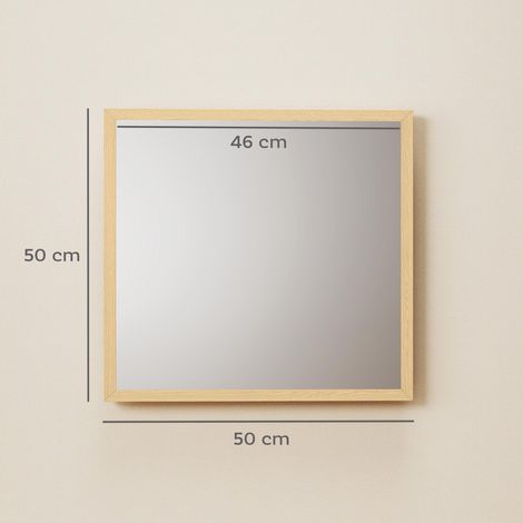 Miroir mural carré 50 x 50 cm, cadre en bois naturel, idéal pour la salle de bain, salon ou chambre (1/5)