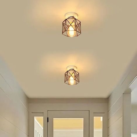 2x Rétro Plafonnier Industriel,14cm Lampe de Plafond Vintage Abat-jour en Fer Design Carré E27 Lustre Cage pour Salon Chambre (1/5)