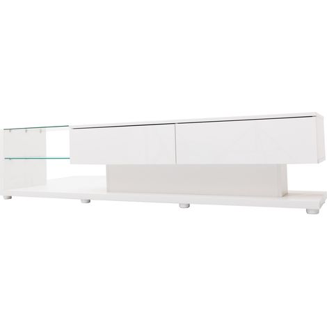 Mobile TV basso bianco lucido con ripiani in vetro e illuminazione LED 170 x 36 x 38 cm MODENUIT (1/5)