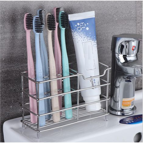 Support Pour Brosse À Dents - En Acier Inoxydable Anti-Rouille - 6 Emplacements Pour Brosses Et 1 Pour Dentifrice - Design Compact Pour Salle De Bain (1/4)