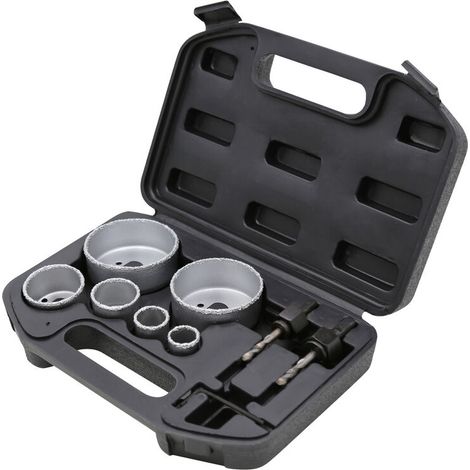 Wiltec – Jeu de 9 scies cloche pour carrelage – Acier au carbone avec revêtement carbure – Diamètres 22 à 73mm – Pour perçage précis de tuiles et briques