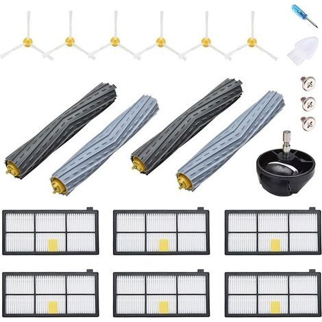 Accessoire pour iRobot Roomba 800 900 980 960 971 895 860 824 880 2x Filtre HEPA 6x brosses latérales 4x Brosse à Rouleau 1x Roue (1/4)
