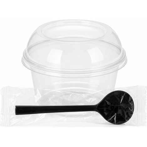 Bol jetable 360 ml, couvercle en dôme, cuillère et papier, 50 sets