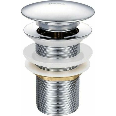 Desagüe automático para lavabo sin rebosadero, fabricado en latón cromado G 1-1/4, equipado con un sistema de apertura y cierre mediante pulsador. (1/4)