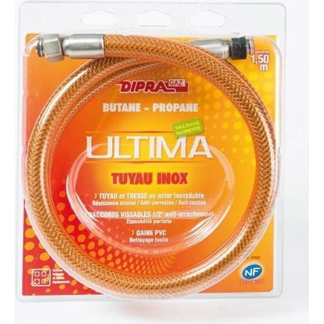 DIPRA - Flexible inox pour gaz butane - propane 150 cm - Validité illimitée - Certifié NF