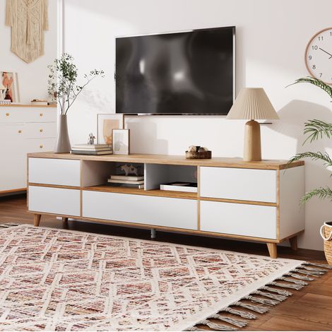 Mueble TV blanco y madera con almacenaje OKMYHOME (1/5)