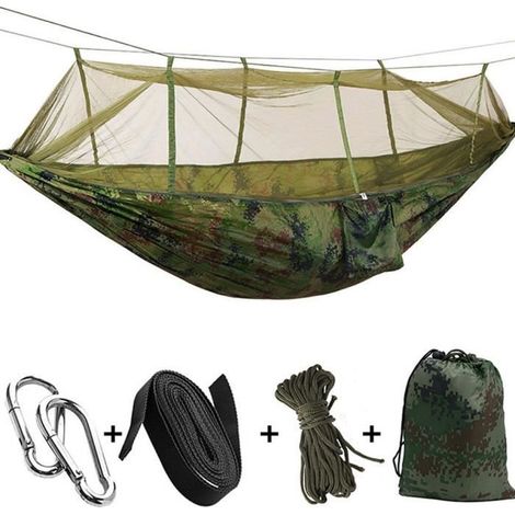 Hamac 260 x140cm 300kg de charge anti-moustique camping extérieur Camouflage (1/2)