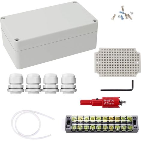 Boite de Dérivation, Étanche Boîte Carrée IP66, ABS Dérivation Étanche Exterieur Gris, 200 × 120 × 75 mm, avec Bornes, Cosses, Vis et Emporte-Pièce, Avec Passe Cable pour Ø 12-15 mm (1/5)