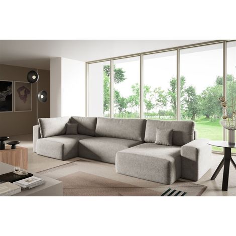 Wohnlandschaft mit Schlaffunktion ARONA XL Stoff Centaur Graubeige Ottomane Rechts
