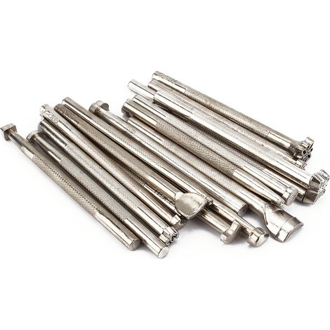 Lot de 20 outils de maroquinerie en métal pour travail du cuir, selle, sculpture et artisanat. (1/5)