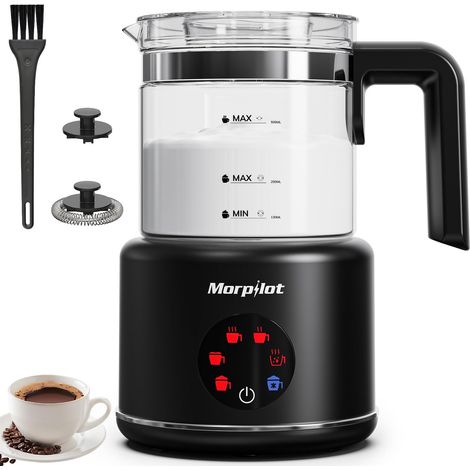 Mousseur à Lait Électrique en Verre 6 en 1, Grande Capacité 500ml 600W Milk Frother à Mousse de Lait Chaude et Froide, Chauffe-Lait Emulsionneur de Lait Divisé pour Cappuccino Macchiato Latte (1/5)