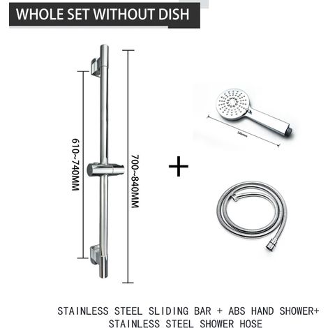 (Ensemble complet sans vaisselle) Barre de douche réglable, colonne de douche murale extensible avec pommeau de douche à 3 jets, chromée, barre de douche coulissante (1/5)