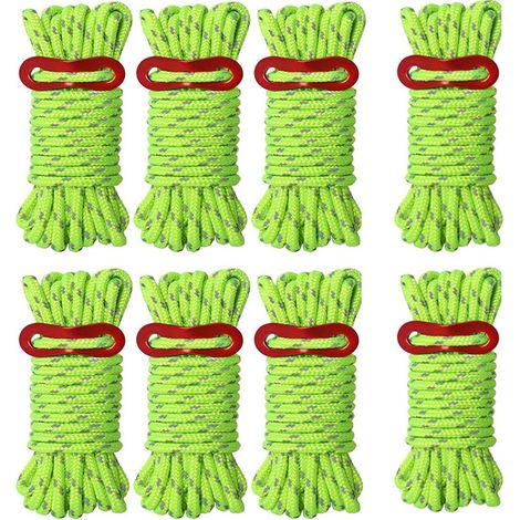 Sollbry 8PCS Corde Tente Camping avec Tendeurs de Tente,Corde de Tente Réfléchissante Corde Camping Corde en Nylon pour Le Camping Randonnée Auvent,5mm4m (1/5)