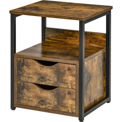 Industrial Side Table with Drawer, Sofa Table, Bedside Cabinet with Storage Shelf, Slim Nightstfor Living Room, Bedroom, Rustic Brown (1/5)