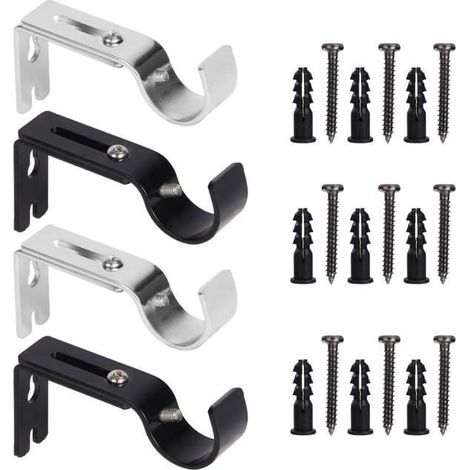 4 Pièces Support Tringle Rideaux - Support pour Tringle à Rideau en Métal - Support de Rideau avec 18 Pièces Vis de Fixation -25 mm (1/4)