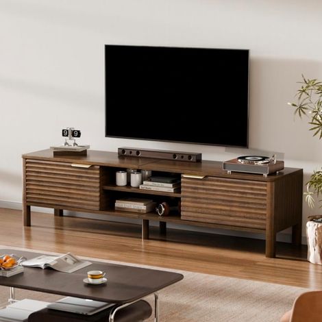 Meuble TV Bas Bois 150cm Longueur avec Rangement Marron (1/5)