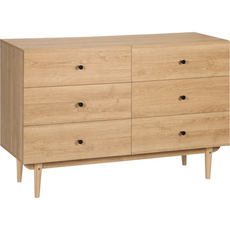 Cassettiera a 6 cassetti 120 x 40 x 80 cm ampio ripiano antiribaltamento stile pulito in truciolato marrone chiaro 210001539
