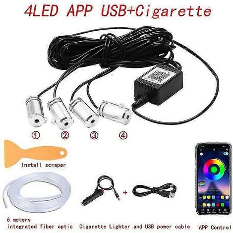 Éclairage d'ambiance intérieur LED néon pour voiture, bande LED RGB fibre optique 315 pouces, contrôle du son via application USB, lampe décorative d'ambiance automatique pour véhicule (4 en 1, applic (1/5)