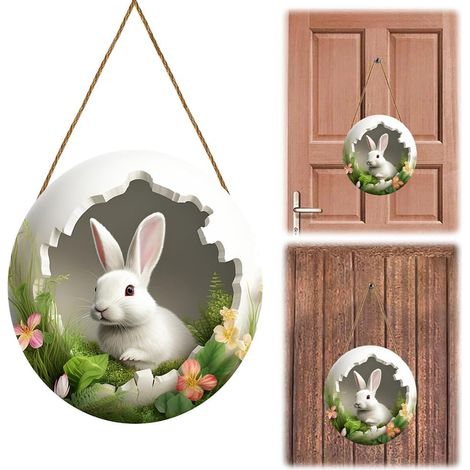 Plaque de porte de Pâques en forme de lapin - Panneau de bienvenue pour les vacances - Décoration murale (1/5)