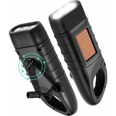 Torche à manivelle 2 pièces torche à manivelle solaire torche à dynamo LED rechargeable avec manivelle lampe à manivelle d'urgence pour panne de courant camping en plein air [Classe énergétique A] (1/5)