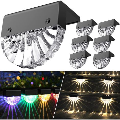 Luces solares de jardín para exterior, decorativas e impermeables  6 luces LED para patio, jardín, escalones y escaleras, 2 modos de iluminación: blanco cálido/cambio de color (1/5)