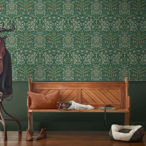 Papier peint intissé William Morris Blackthorn Deep Green 1005 x 52cm Vert
