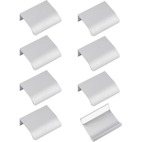 Set di 8 maniglie a scomparsa, maniglie autoadesive moderne per cassetti in lega di alluminio per mobili, invisibili, per cucina, camera da letto, soggiorno, 50 mm/Argento (1/5)
