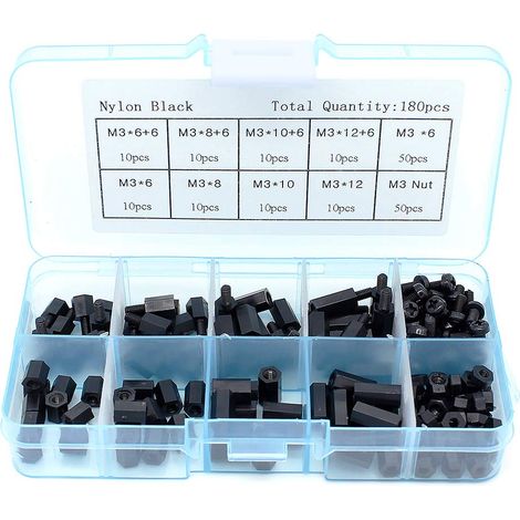 Lntyq 180PCS Nylon Hex Entretoise Vis Écrou Standoff Assortiment Kit Mâle à Femelle (M3)
