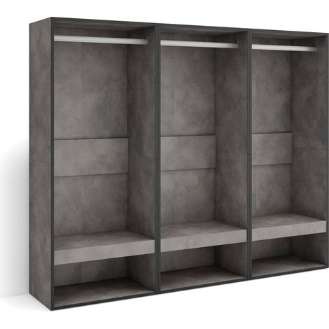 Skraut Home - Vestidor abierto, Ropa, zapatos, complementos, 180x145x35 cm, Dormitorio, habitación, Armario, perchero, Estilo Moderno, Gris Cemento (1/5)