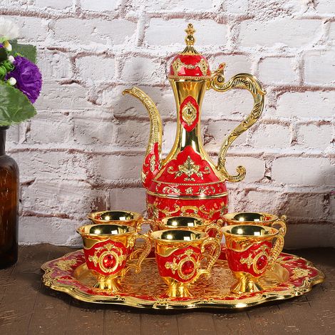 Ensemble verre à vin et flasque en métal, artisanat d'intérieur de style russe, cadeau de mariage, rouge. (1/3)