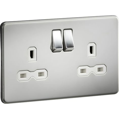 Douille sans vis 13 A 2 G DP avec Interrupteur Chrome Poli avec Insert Blanc