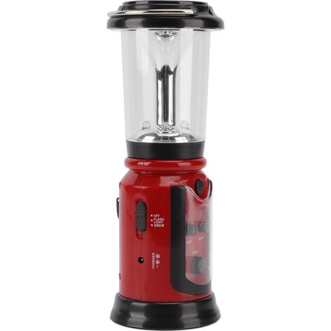 Radio-lanterne avec poignée, rechargeable par USB, multifonction, radio AM/FM, lampe torche LED pour le camping et la randonnée, rouge (1/5)