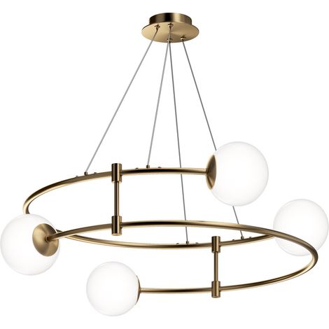 Lampadario Minimal Balance In Metallo Oro 4 Luci E Diffusori Sferici Bianchi (1/4)