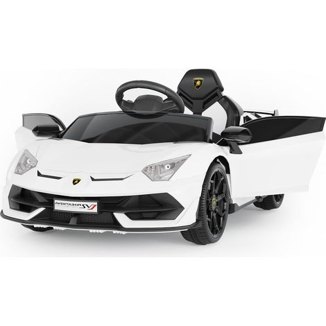 Voiture électrique enfant Lamborghini 12V, Télécommande parentale, portes hydrauliques, suspension, vitesse 5 km/h, 3-8 ans, Blanc (1/5)