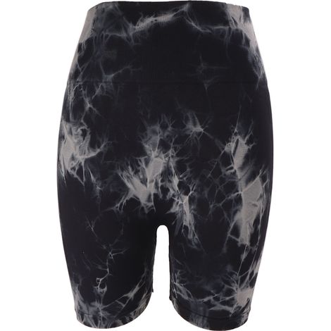 Short cycliste femme taille L, taille haute noire, séchage rapide, tissu doux sans coutures, motif tie and dye, idéal yoga et sport. (1/5)