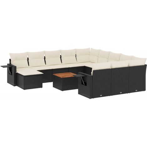 vidaXL Set Divani da Giardino 13pz con Cuscini Nero in Polyrattan (1/5)
