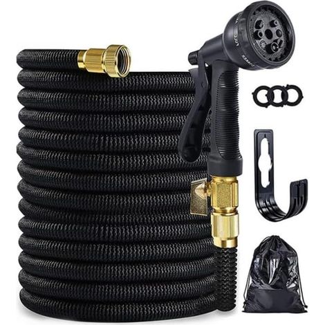 Tuyau d'Arrosage Extensible avec Buse 8 Fonctions, pour Jardinage, Lavage de Voiture, Arrosage Fleurs et Légumes, Nettoyage Vitres et Sols, Tuyau Polyvalent pour Usage Domestique, 7.5m (1/4)