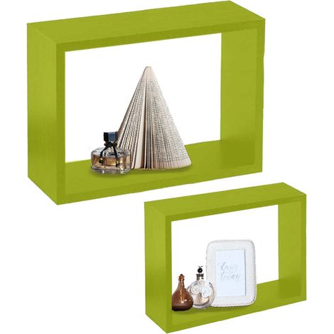 Set 2 Mensole a Muro Moduli da Parete Pensili Rettangolari in Legno Verde 40 cm (1/4)