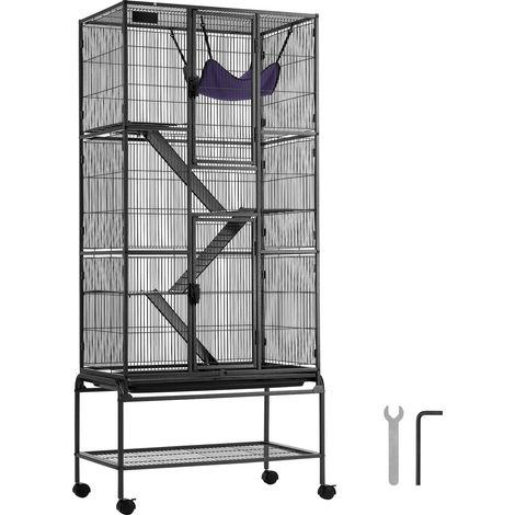 Cage à furet en métal roulant 69", 4 niveaux, avec rampes et bac, idéale pour rats, hamsters, cochons d'Inde, chinchillas, écureuils, hérissons et lapins. (1/5)