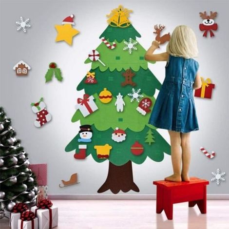 Arbre de Noël en feutre 95cm Sapin de Noël Jouet DIY avec Ornements détachables Cadeaux de Noël pour Enfants Décoration Murale (1/4)